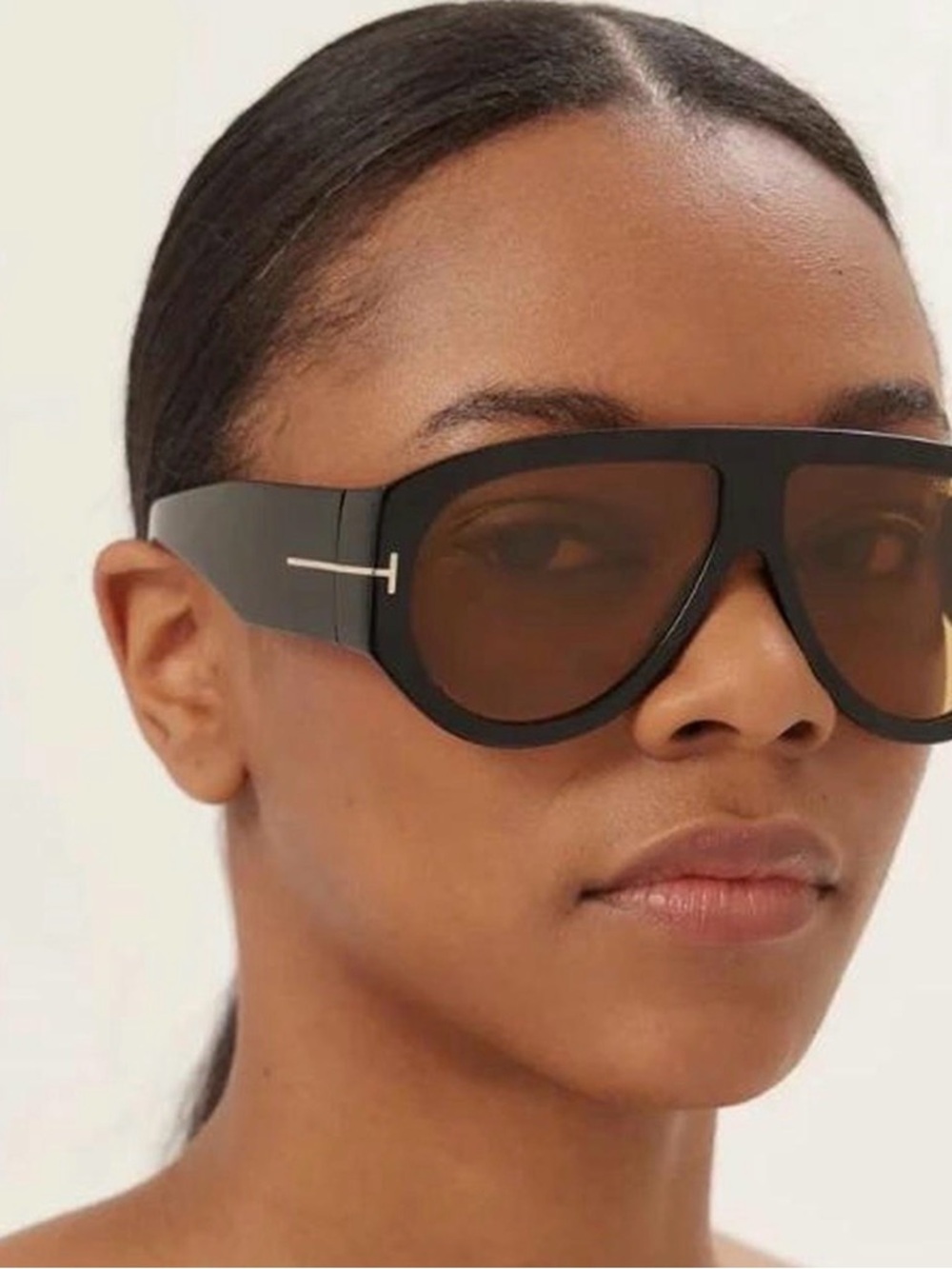 Oversized Black Shield Sunglasses with Brown Tint